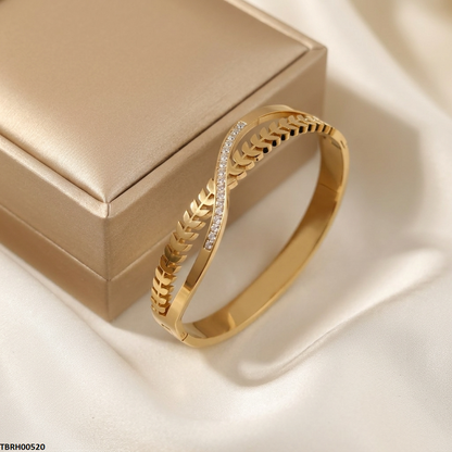 TBRH00520 MSS Round Leaf Stone Stainless Steel Bracelet - TBRH