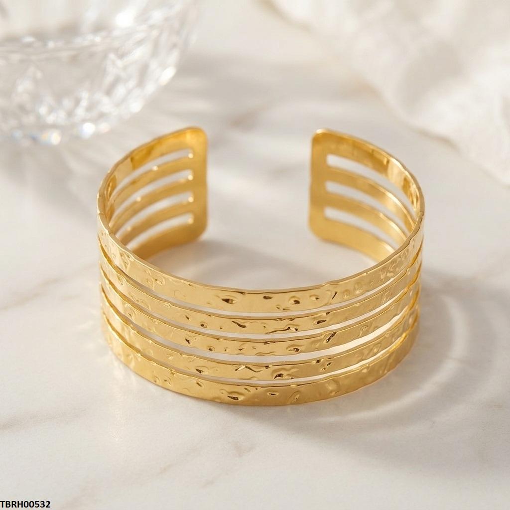 TBRH00532 HLN Textured Cuff Stainless Steel Bracelet Adjustable - TBRH