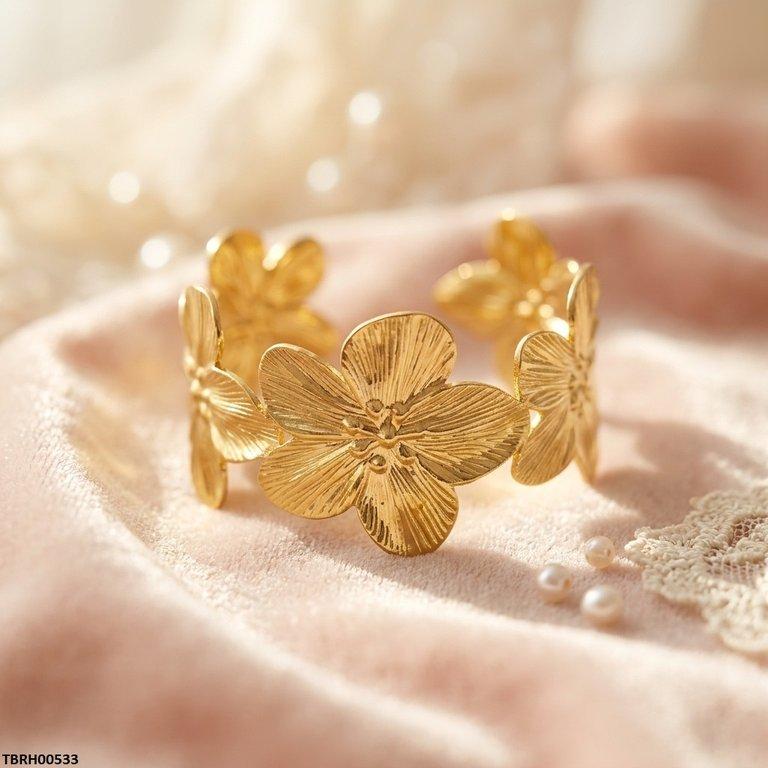 TBRH00533 HLN Floral Flower Cuff Stainless Steel Bracelet Adjustable - TBRH