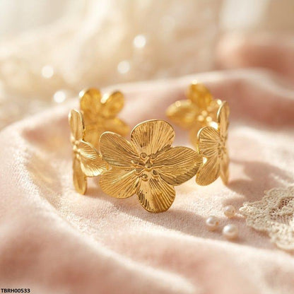 TBRH00533 HLN Floral Flower Cuff Stainless Steel Bracelet Adjustable - TBRH