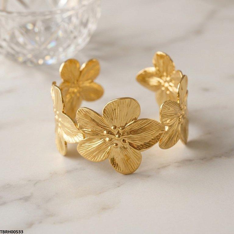 TBRH00533 HLN Floral Flower Cuff Stainless Steel Bracelet Adjustable - TBRH