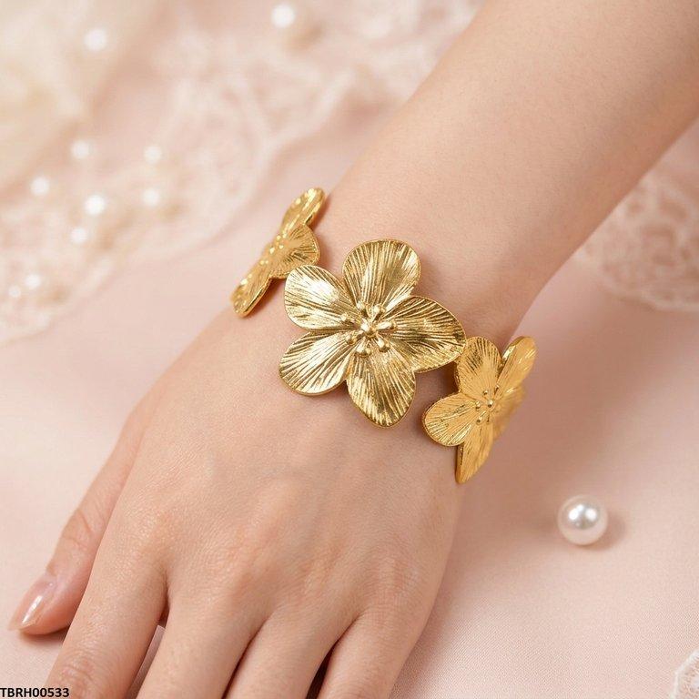 TBRH00533 HLN Floral Flower Cuff Stainless Steel Bracelet Adjustable - TBRH