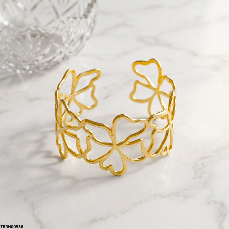 TBRH00536 HLN Clover Flower Cuff Stainless Steel Bracelet Adjustable - TBRH