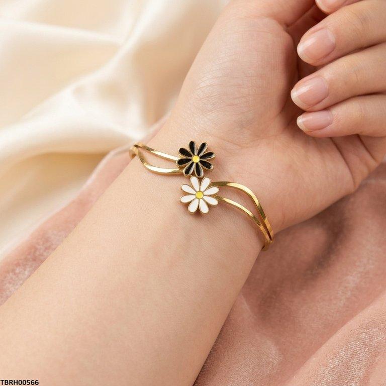 TBRH00566  BHS Double Flower Stainless Steel Bracelet Adjustable - TBRH
