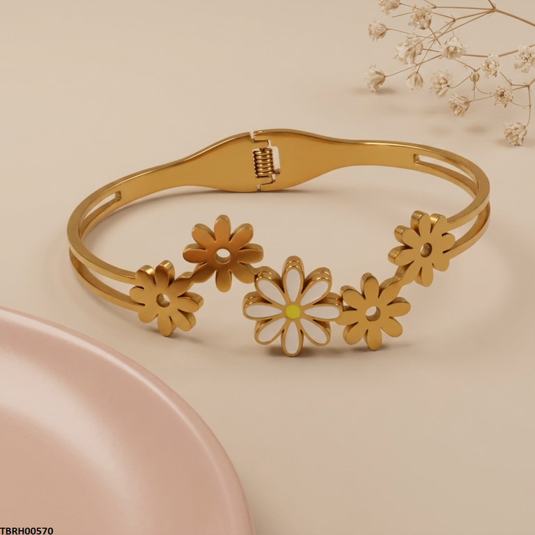 TBRH00570  BHS Double Flower Stainless Steel Bracelet Adjustable - TBRH