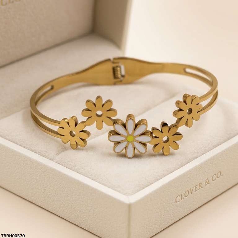 TBRH00570  BHS Double Flower Stainless Steel Bracelet Adjustable - TBRH