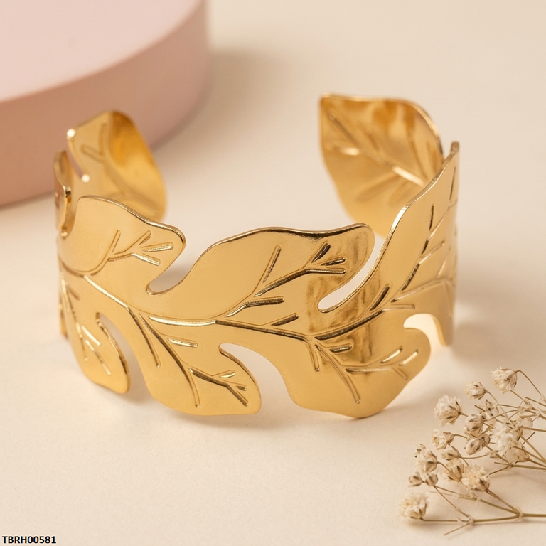 TBRH00581 BHS Leaf Stainless Steel Cuff Bracelet Adjustable - TBRH