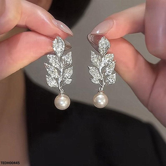 TEDH00445 CSH Leaf Pearl Drop Earrings - TEDH