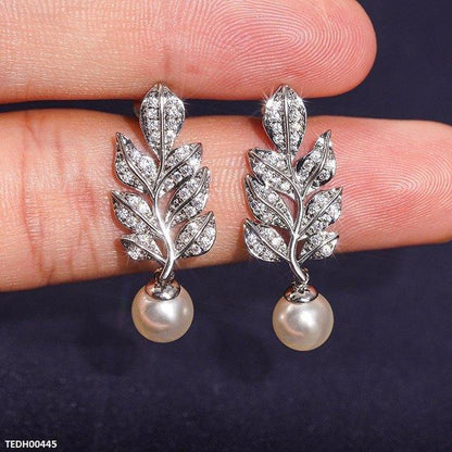 TEDH00445 CSH Leaf Pearl Drop Earrings - TEDH