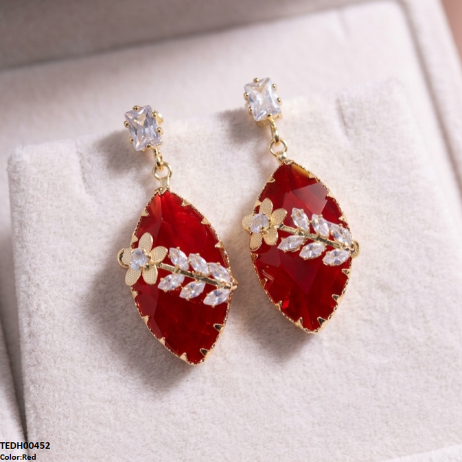 TEDH00452 QSJ Marquise/Leaf Zircon Flower Earrings - TEDH