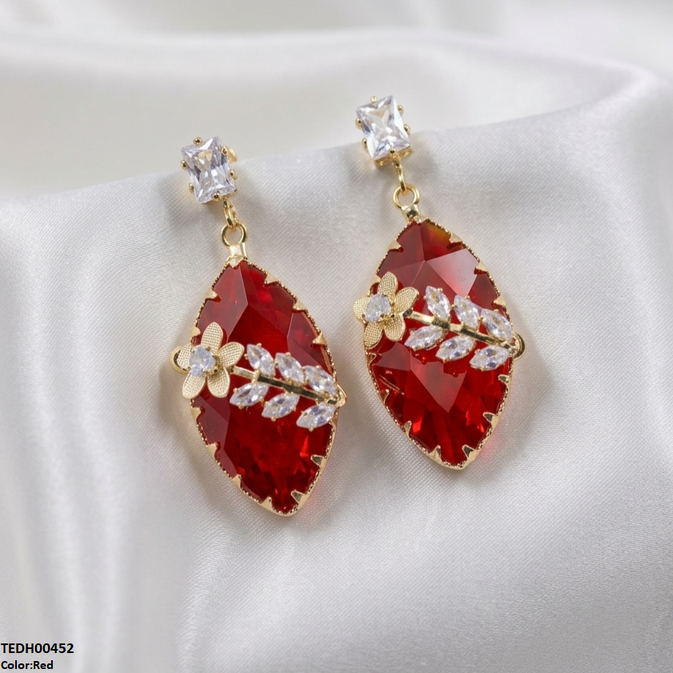 TEDH00452 QSJ Marquise/Leaf Zircon Flower Earrings - TEDH