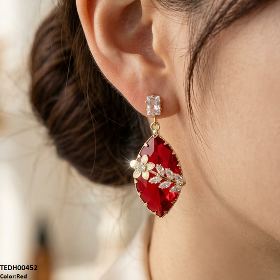 TEDH00452 QSJ Marquise/Leaf Zircon Flower Earrings - TEDH