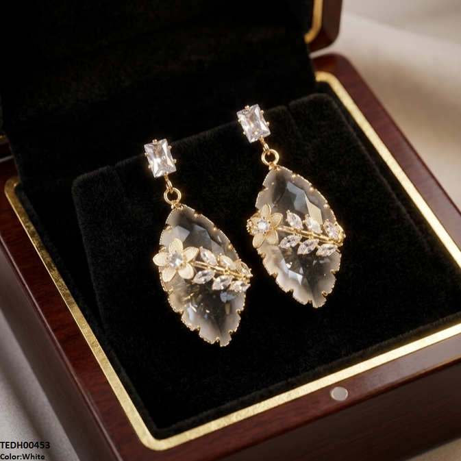 TEDH00453 QSJ Marquise/Leaf Zircon Flower Earrings - TEDH