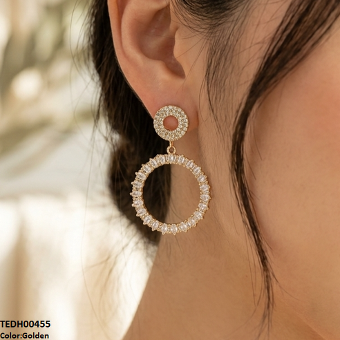 TEDH00455 QSJ Double Round Drop Zircon Earrings - TEDH