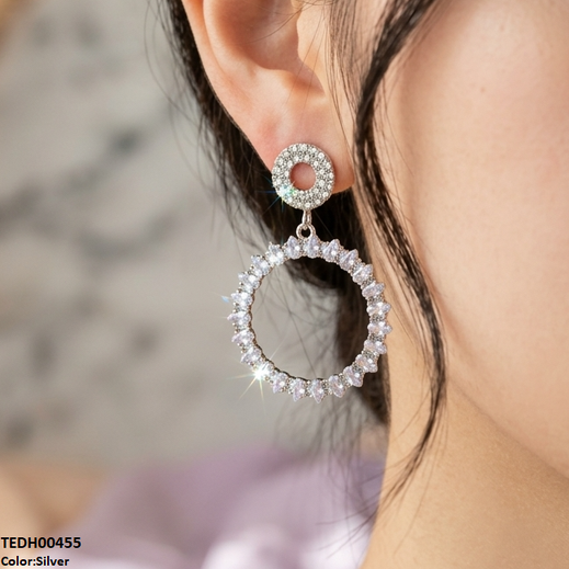 TEDH00455 QSJ Double Round Drop Zircon Earrings - TEDH