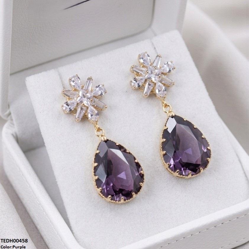 TEDH00458 QSJ Flower/Tear Drop Zircon Earrings - TEDH