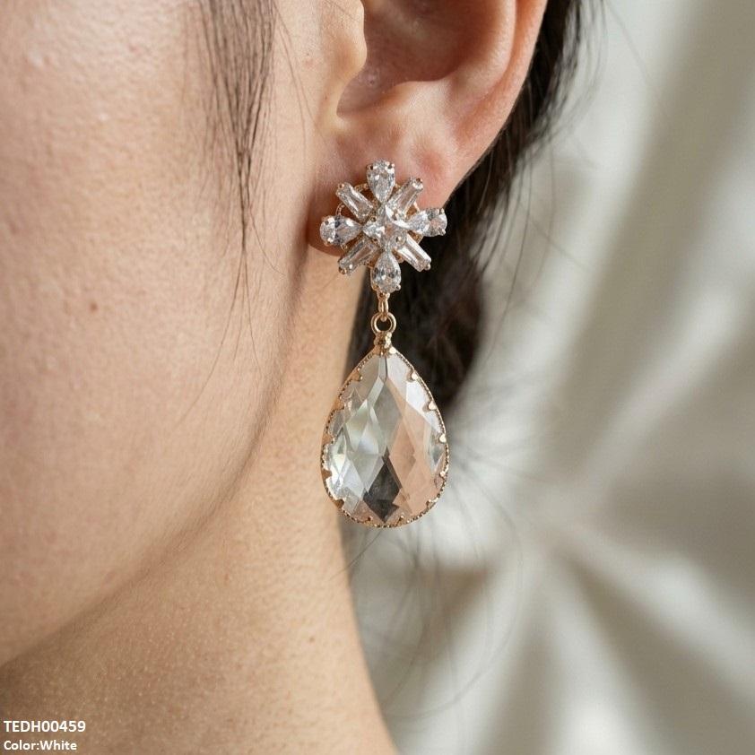 TEDH00459 QSJ Flower/Tear Drop Zircon Earrings - TEDH