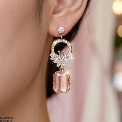 TEDH00460 QSJ Butterfly/Rectangle  Drop Zircon Earrings - TEDH