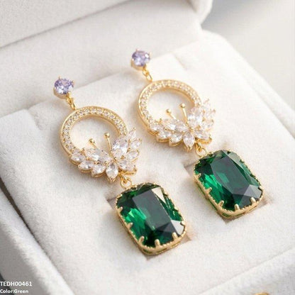 TEDH00461 QSJ Butterfly/Rectangle Drop Zircon Earrings - TEDH
