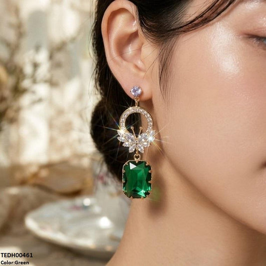 TEDH00461 QSJ Butterfly/Rectangle Drop Zircon Earrings - TEDH