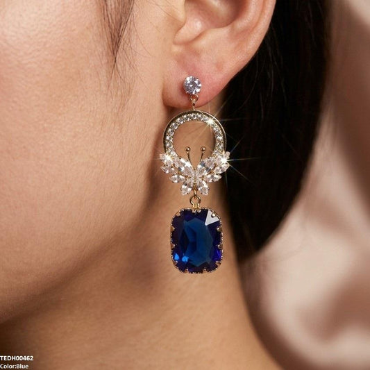 TEDH00462 QSJ Butterfly/Rectangle Drop Zircon Earrings - TEDH