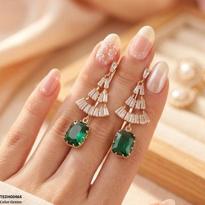 TEDH00464 QSJ Rectangle Drop Zircon Earrings - TEDH