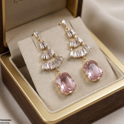 TEDH00464 QSJ Rectangle Drop Zircon Earrings - TEDH