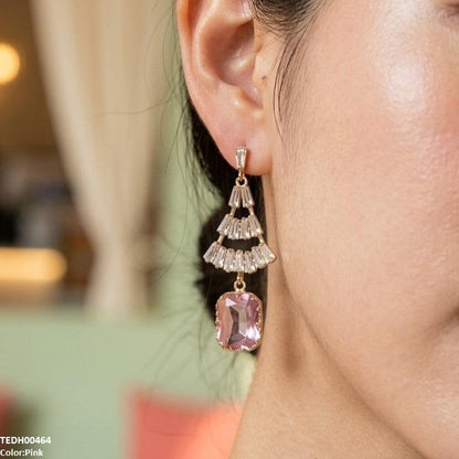 TEDH00464 QSJ Rectangle Drop Zircon Earrings - TEDH