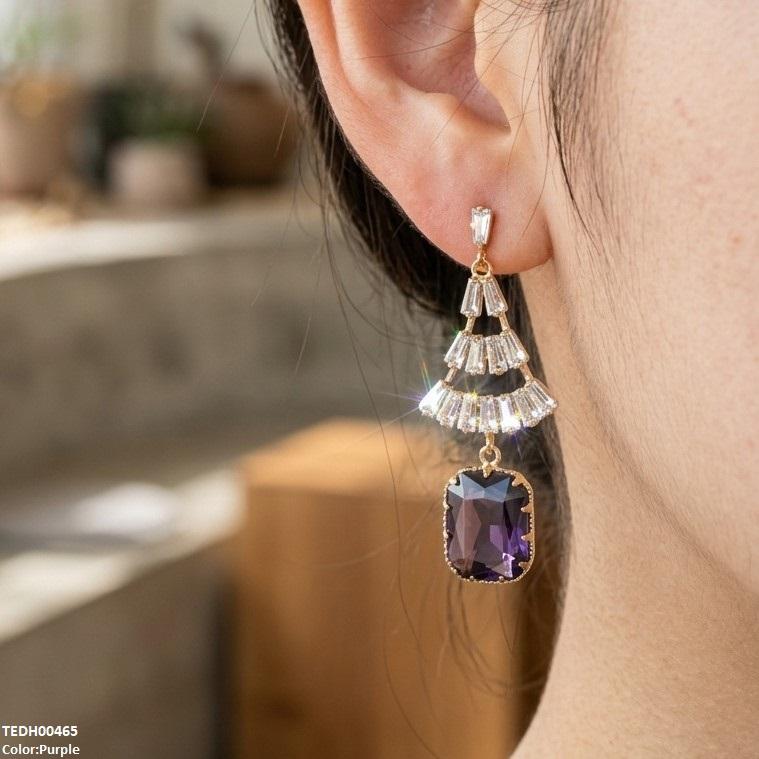 TEDH00465 QSJ Rectangle Drop Zircon Earrings - TEDH