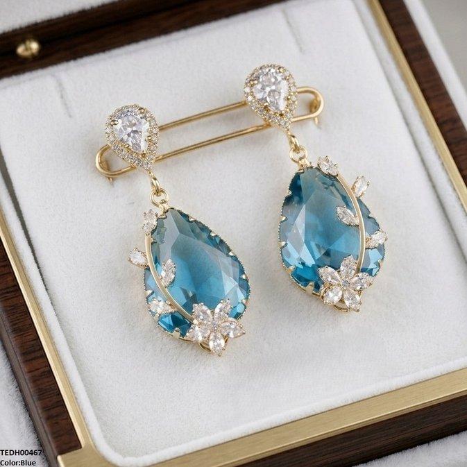 TEDH00467 QSJ Flower/Double Tear Drop Zircon Earrings - TEDH