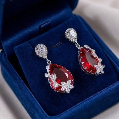 TEDH00468 QSJ Flower/Double Tear Drop Zircon Earrings - TEDH