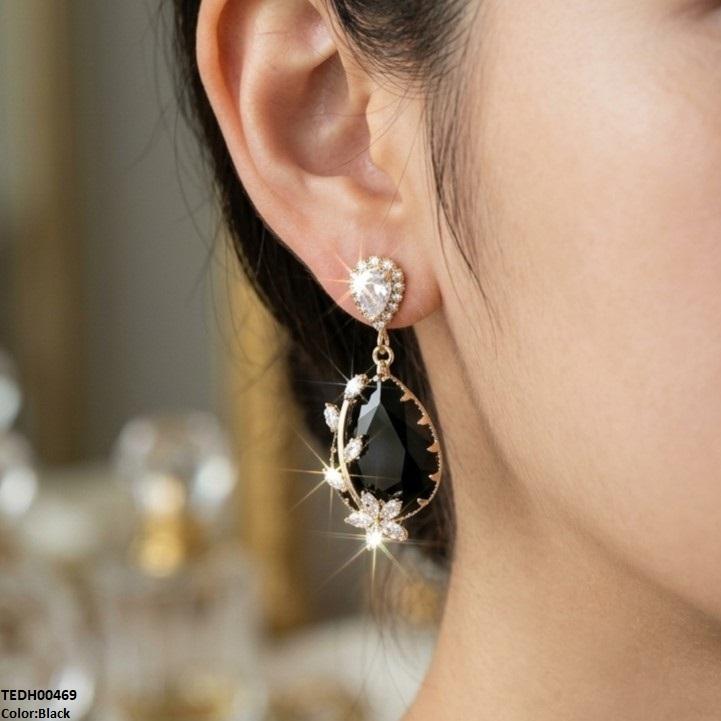 TEDH00469 QSJ Flower/Double Tear Drop Zircon Earrings - TEDH