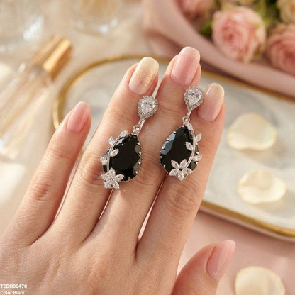 TEDH00470 QSJ Flower/Double Tear Drop Zircon Earrings - TEDH