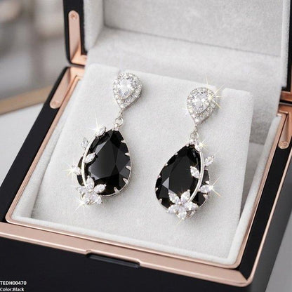 TEDH00470 QSJ Flower/Double Tear Drop Zircon Earrings - TEDH