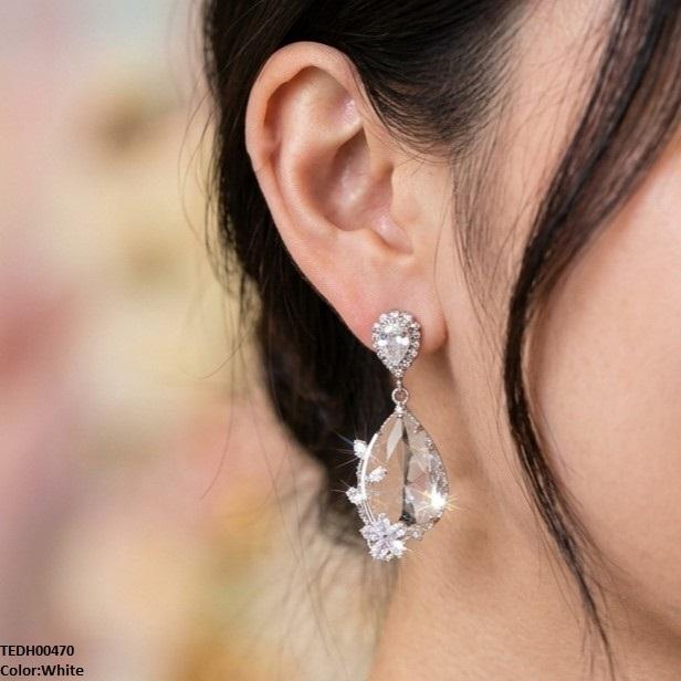 TEDH00470 QSJ Flower/Double Tear Drop Zircon Earrings - TEDH