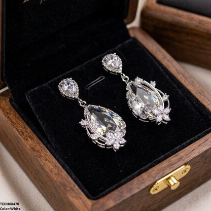 TEDH00470 QSJ Flower/Double Tear Drop Zircon Earrings - TEDH