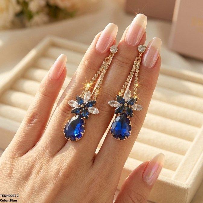 TEDH00472 QSJ Flower/Tear Drop Zircon Earrings - TEDH