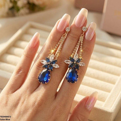 TEDH00472 QSJ Flower/Tear Drop Zircon Earrings - TEDH