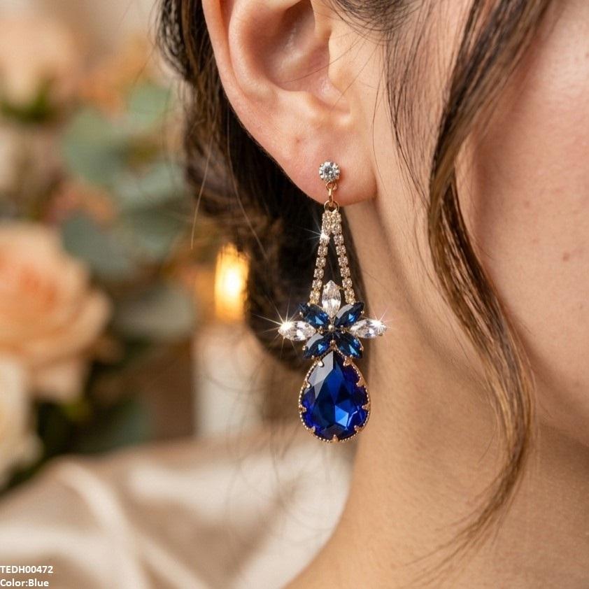 TEDH00472 QSJ Flower/Tear Drop Zircon Earrings - TEDH