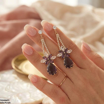 TEDH00472 QSJ Flower/Tear Drop Zircon Earrings - TEDH