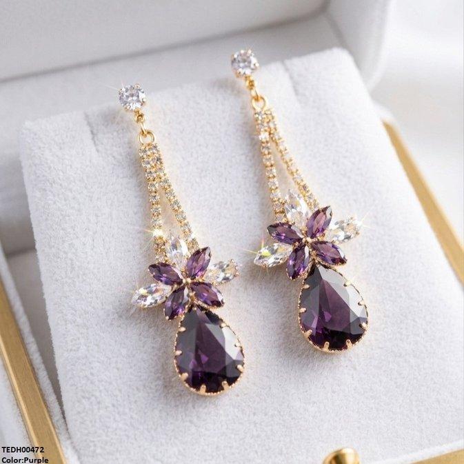 TEDH00472 QSJ Flower/Tear Drop Zircon Earrings - TEDH