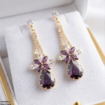 TEDH00472 QSJ Flower/Tear Drop Zircon Earrings - TEDH