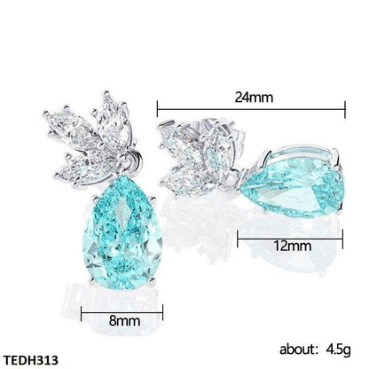 TEDH313 CSH White & Aqua Pear Drop Earrings