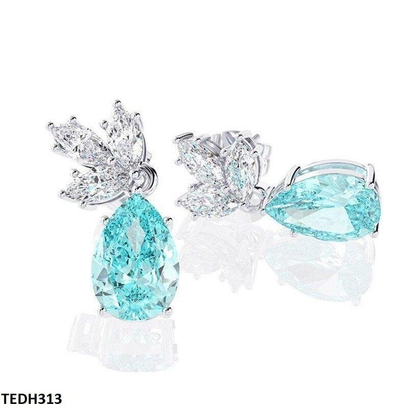 TEDH313 CSH White & Aqua Pear Drop Earrings