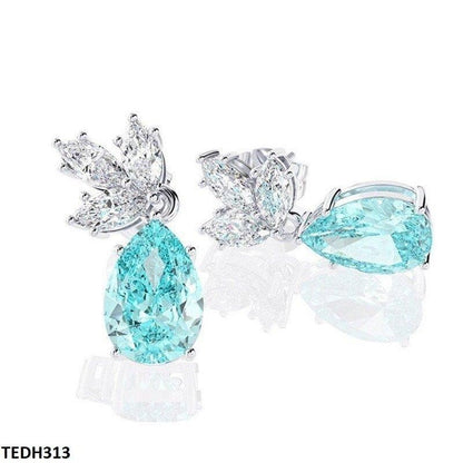 TEDH313 CSH White & Aqua Pear Drop Earrings