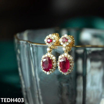 TEDH403 GWH Oval/Flower Drop Earrings
