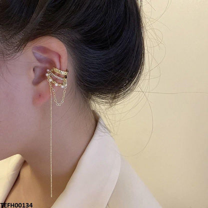 TEFH00134 SYB Pearl Stone Chain Drop Ear Cuff Single -TEFH