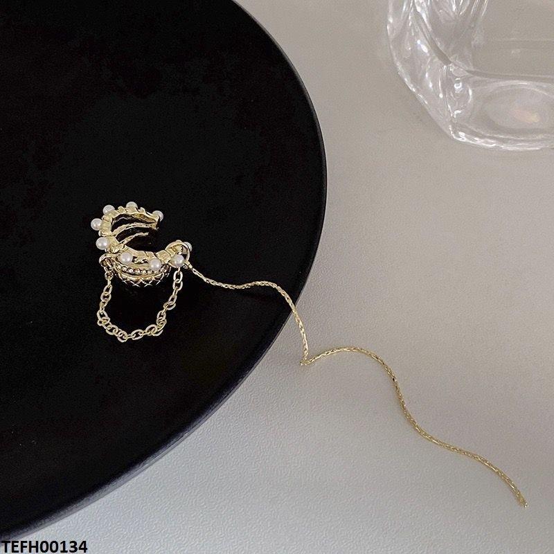 TEFH00134 SYB Pearl Stone Chain Drop Ear Cuff Single -TEFH