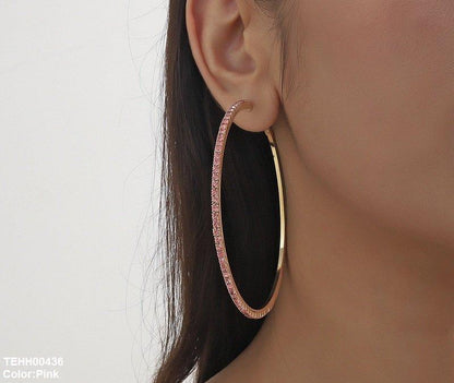 TEHH00436 YJJ Crystal Round Drop Hoops Pair -TEHH