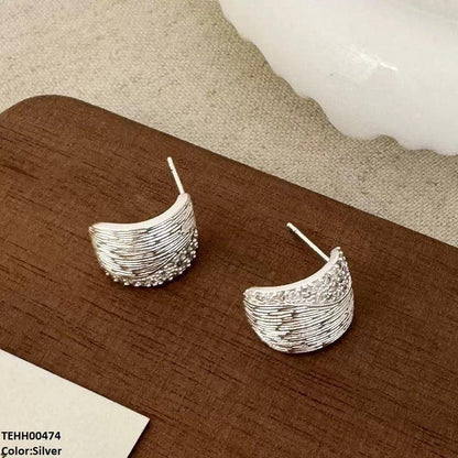 TEHH00474 BTO Round Stone  Ear Hoops Pair - TEHH